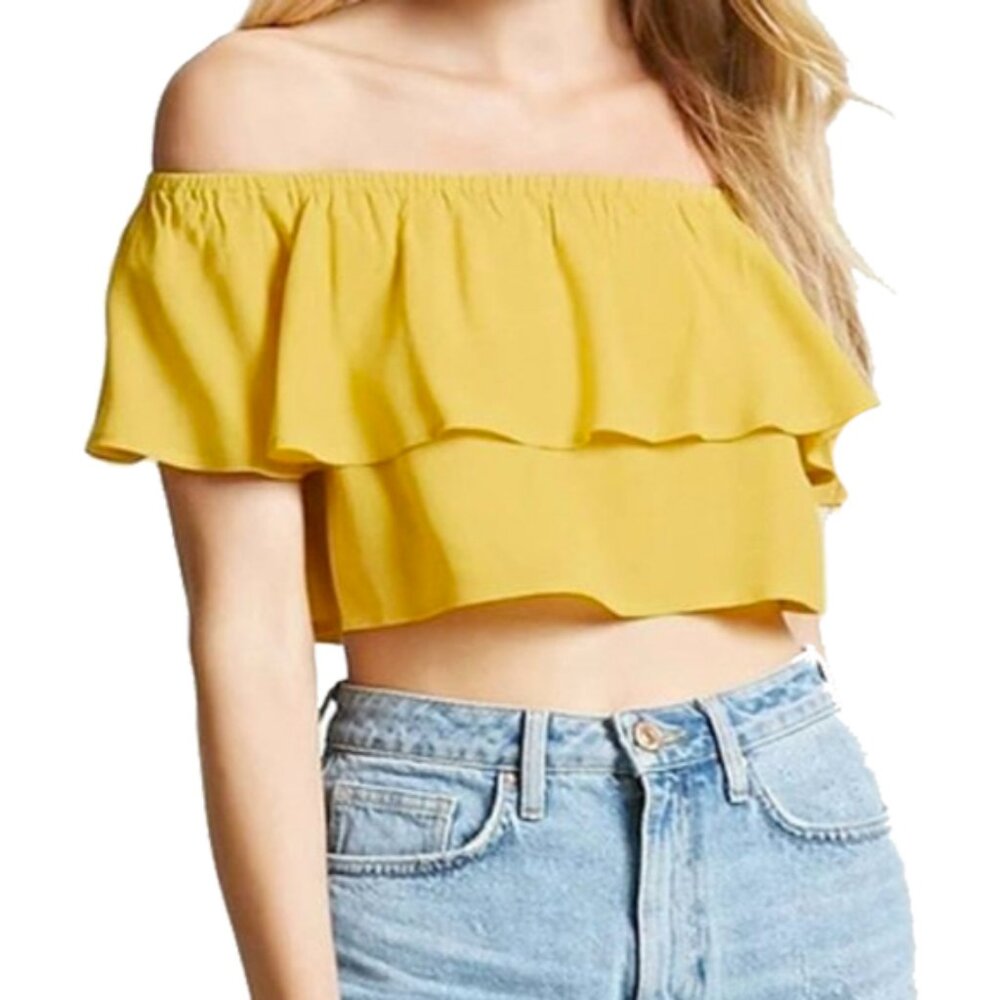 forever 21 | flowy printed ruffled boho spring off the shoulder crop blouse top